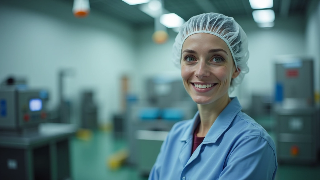 Fabrikarbeiter in modernem Lebensmittelwerk, konzentriert auf Qualitätskontrolle an Verpackungslinie