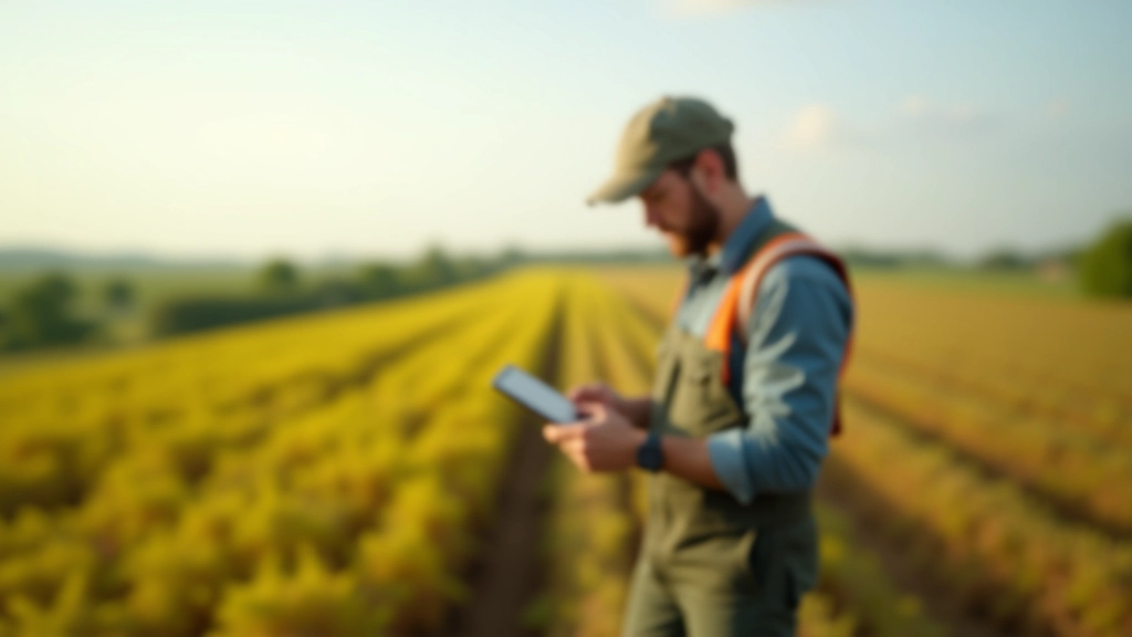 Landwirt analysiert Betriebsdaten mit Tablet-Technologie im Feld