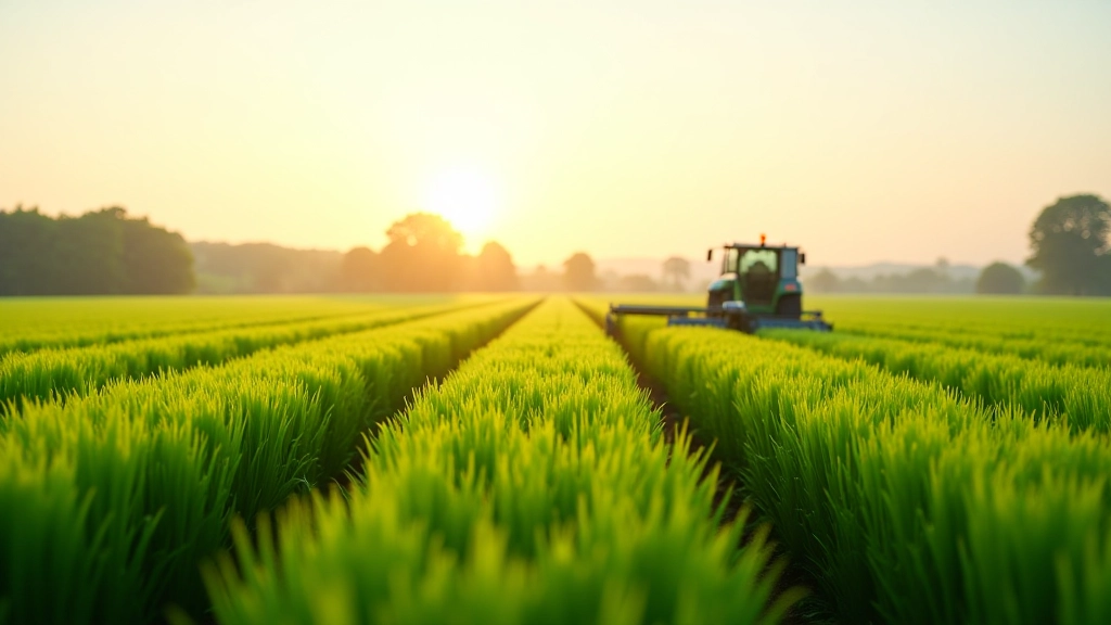 Moderne Landwirtschaft mit digitalem Equipment auf grünem Feld, Traktor und Drohne in Aktion