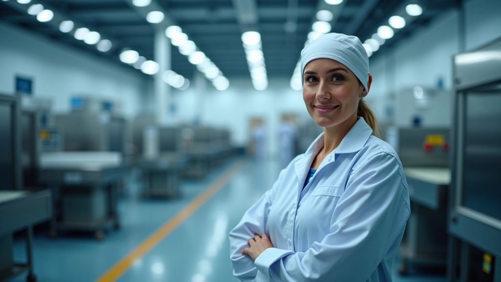 Hochmoderne Lebensmittelverarbeitungsanlage mit Robotern und automatisierten Qualitätskontrollsystemen